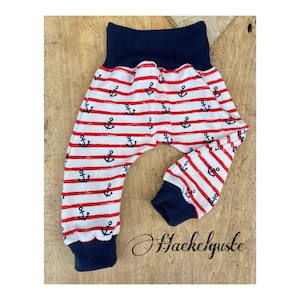 Bio " Anker " Jersey Baby - Kinder   Pumphose gestreift weiß rot Jogger unisex mitwachshose