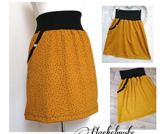 yellow knee-length jersey skirt for women, flared skirt with pocket, hip skirt, crochet skirt, midi