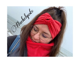 Turban Stirnband  " Punkte " Haarband rot Turban Haedband vorn gedreht Knotenstirnband XXL doppelt breites Band Yoga Punkte