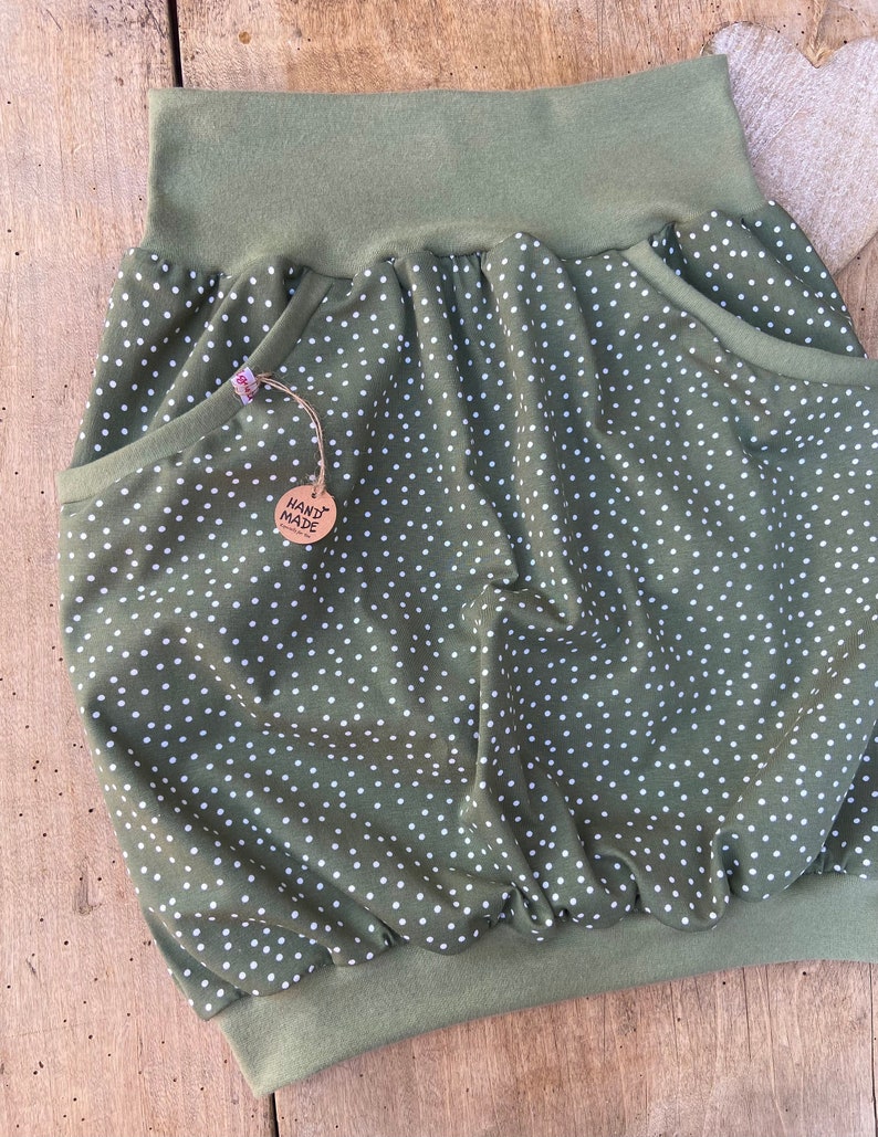 ORGANIC balloon skirt desired size jersey olive dots women's skirt green with pockets image 7