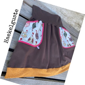 brown country skirt ladies skirt, chicken, skirt with pockets, village life, chickens