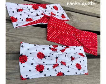 Set ladybug headbands girls knot headband hairband red white dots ladybug