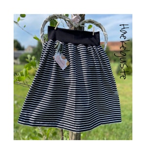 Organic jersey knee-length striped skirt women's skirt black white