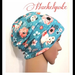 Hat &quot;Robin&quot; Beanie or Loop Children Girls Turquoise Hat Bird Longbeanie Lined Transition Set