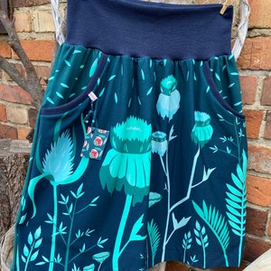 Knee-length skirt Autumn Night jersey ladies skirt flowers grasses turquoise petrol image 5