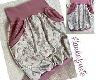 Balloon Skirt " Fox and Hedgehog " Jersey curvy haekelguste pink dots Pastel Hip Skirt Waist Skirt