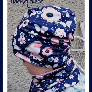 Set Jersey or Fleece Beanie &quot; Robin &quot; + Loop dark blue hat girl bird cloth lined transition summer hat set gift girl