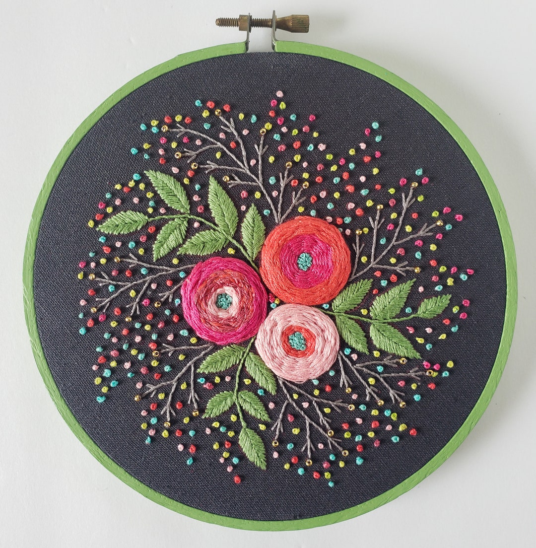 Embroidered Flowers, Floral Embroidery, Wall Hanging, Hoop Art, Hand