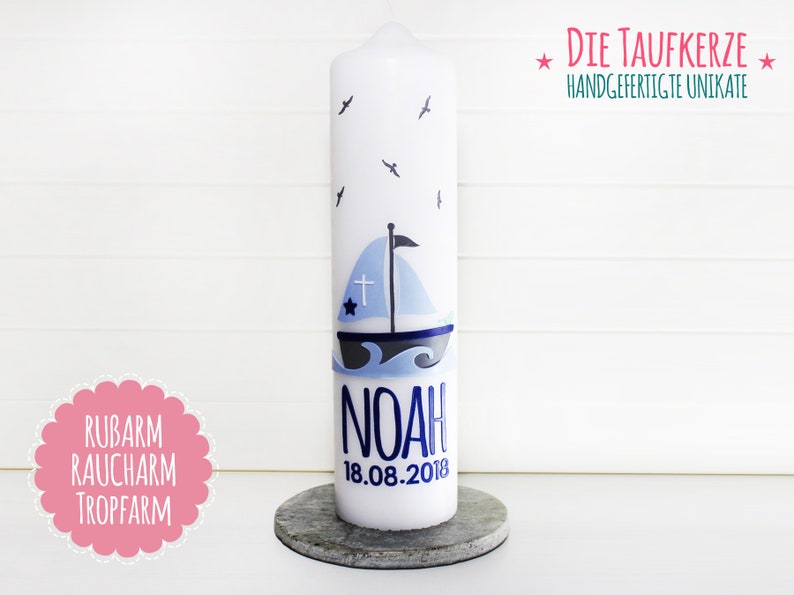 Taufkerze Jungen, Mädchen, Kommunionkerze, Arche Noah Bild 4