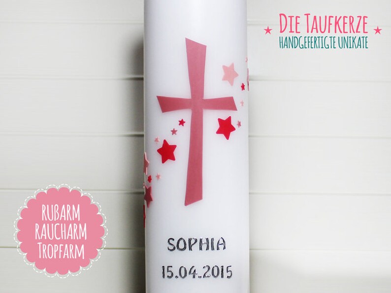 Baptismal candle girl, baptism, cross, communion candle, stars, candles, wax image 3