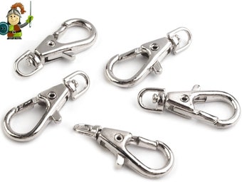 10 x carabiner snap hooks 4 mm silver-colored, rotatable