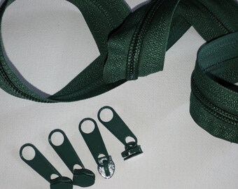 0,65 EUR/m 5m Endlos Reißverschluss grün dunkelgrün + 10 Zipper