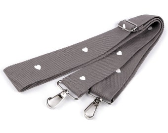 1x handbag strap gray + hearts bag strap with 2 carabiners