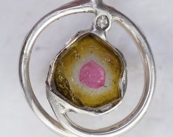 Watermelon Tourmaline Diamond Pendant