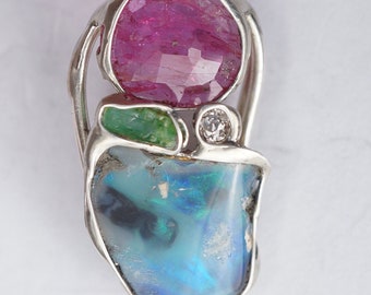 Opal Emerald Ruby Diamond Pendant