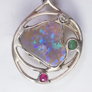 Opal Emerald Ruby Diamond Pendant