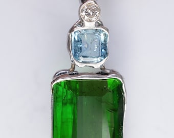 Tourmaline Aquamarine Diamond Pendant