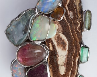 Opal Emerald Aquamarine Diamond Pendant