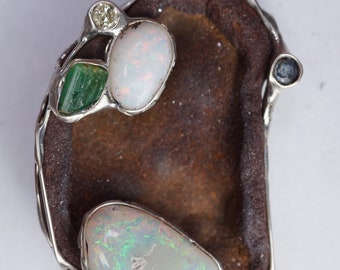Opal Emerald Sapphire Diamond Pendant