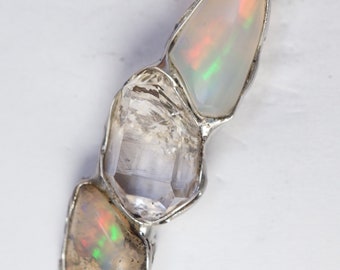 Welo Opal Herkimer Diamond Pendant