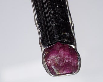 Black Tourmaline Ruby Diamond Pendant