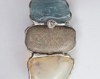 Opal Aquamarin Diamant Anhänger