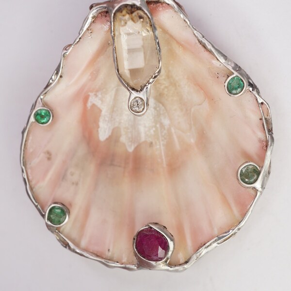 Shell Ruby Emerald Tanzanite Diamond Pendant