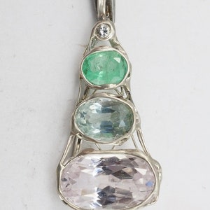 Aquamarine Emerald Kunzite Diamond Amulet image 1