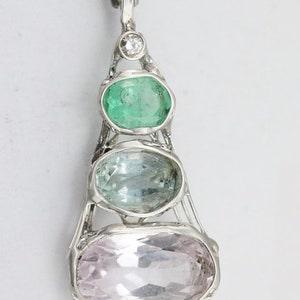 Aquamarine Emerald Kunzite Diamond Amulet image 2