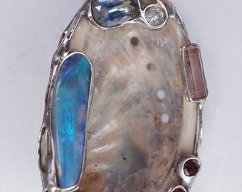 Muschel Opal Smaragd Saphir Rubin Diamant Anhänger