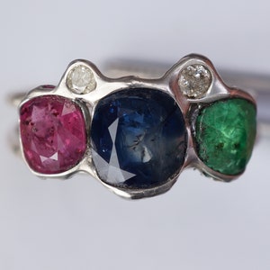 Sapphire Ruby Emerald Diamond Ring