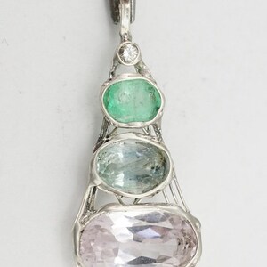 Aquamarine Emerald Kunzite Diamond Amulet image 4