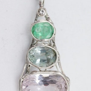 Aquamarine Emerald Kunzite Diamond Amulet image 3