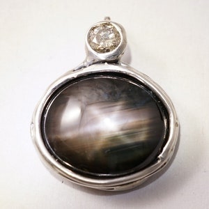 Star Sapphire Diamond Pendant, 12 Rays !