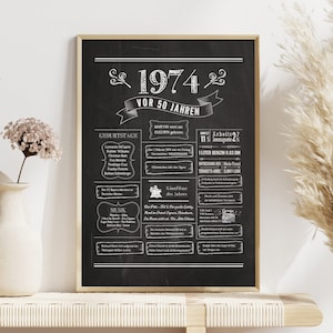Retro Chalkboard Poster Jahrgang 1974 / Jahreschronik / Geschenk zum Geburtstag, Hochzeitstag, Jubiläum