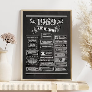 Retro Chalkboard Poster Jahrgang 1969 / Jahreschronik / Geschenk zum Geburtstag, Hochzeitstag, Jubiläum