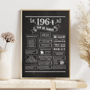 Retro Chalkboard Poster Jahrgang 1964 / Jahreschronik / Geschenk zum Geburtstag, Hochzeitstag, Jubiläum