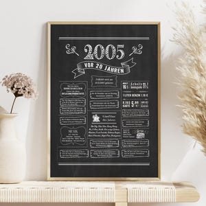 Retro Chalkboard Poster Jahrgang 2005 / Jahreschronik / Geschenk zum Geburtstag, Hochzeitstag, Jubiläum