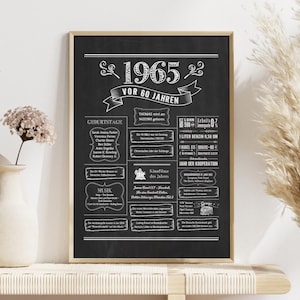 Retro Chalkboard Poster Jahrgang 1965 / Jahreschronik / Geschenk zum Geburtstag, Hochzeitstag, Jubiläum