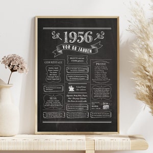 Retro Chalkboard Poster Jahrgang 1956 / Jahreschronik / Geschenk zum Geburtstag, Hochzeitstag, Jubiläum