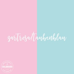 Puede incluir: Una imagen de fondo dividida en dos con un rosa suave a la izquierda y un azul claro a la derecha. El texto "zartrosa taubenblau" est&aacute; escrito en blanco en el centro de la imagen.