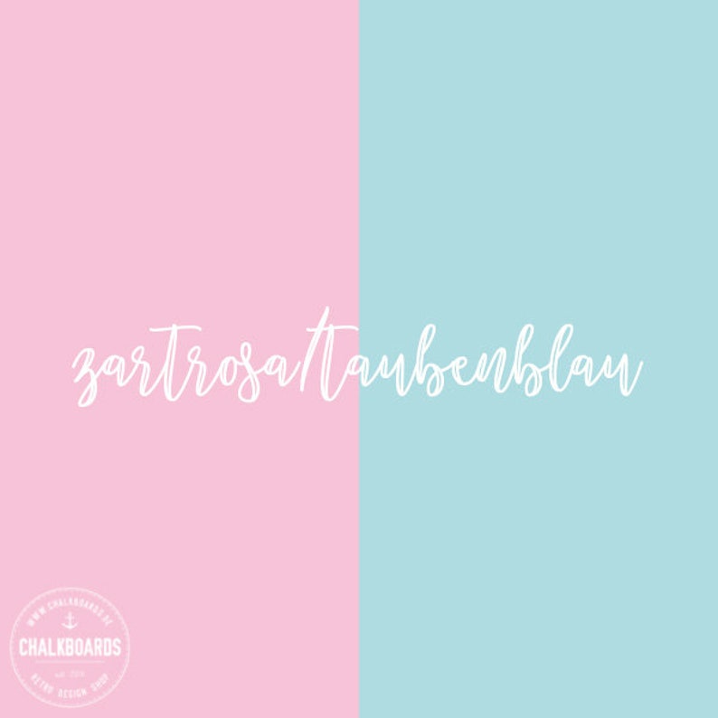 Puede incluir: Una imagen de fondo dividida en dos con un rosa suave a la izquierda y un azul claro a la derecha. El texto "zartrosa taubenblau" est&aacute; escrito en blanco en el centro de la imagen.