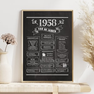 Retro Chalkboard Poster Jahrgang 1958 / Jahreschronik / Geschenk zum Geburtstag, Hochzeitstag, Jubiläum