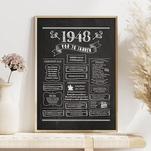 Retro Chalkboard Poster Jahrgang 1948 / Jahreschronik / Geschenk zum Geburtstag, Hochzeitstag, Jubiläum