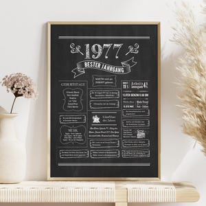 Retro Chalkboard Jahrgang 1977 Poster • Jahreschronik personalisiert • Geschenk zum Geburtstag • Jubiläum • Hochzeitstag • Geburtstagsdeko