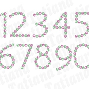 Clipart de números de pérola, arquivos PNG de números e glifos, gemas em cores pastel, clipart de símbolos de glamour, download instantâneo, uso comercial