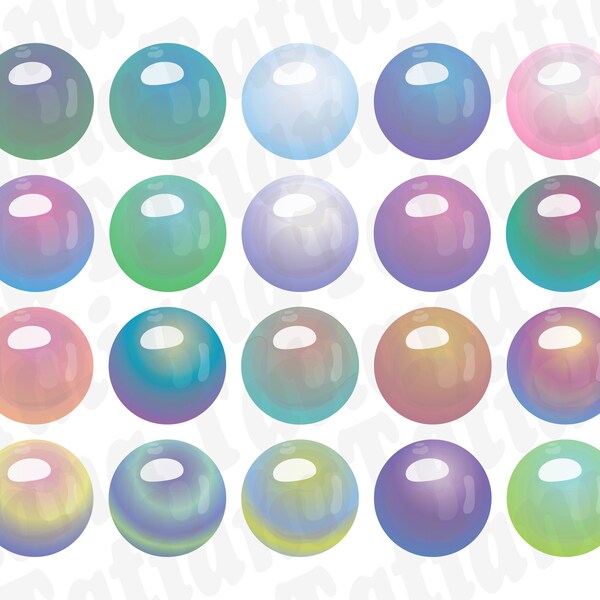 Luxury Ombre Pearl Clipart, Multicolor Pearl, Gradient Color, Pastel Colors, Digital Stickers, Pearl PNG Files, Commercial Use