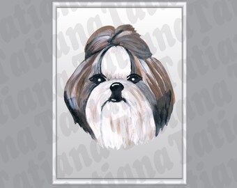 Shih Tzu Dog Clipart, Trendy Wall Art Print, Sublimation PNG, Funny Dog Shirt Design, Portrait Painting, Colorful Printables