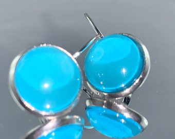 aqua-colored cabochon earrings * earrings * 12 mm * aqua * with leverback * cabochons* * cabochon earrings * gift *