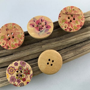 5 wooden buttons 30 mm natural flowers colorful flowers flowers printed natural colored buttons scrapbooking motif buttons image 4